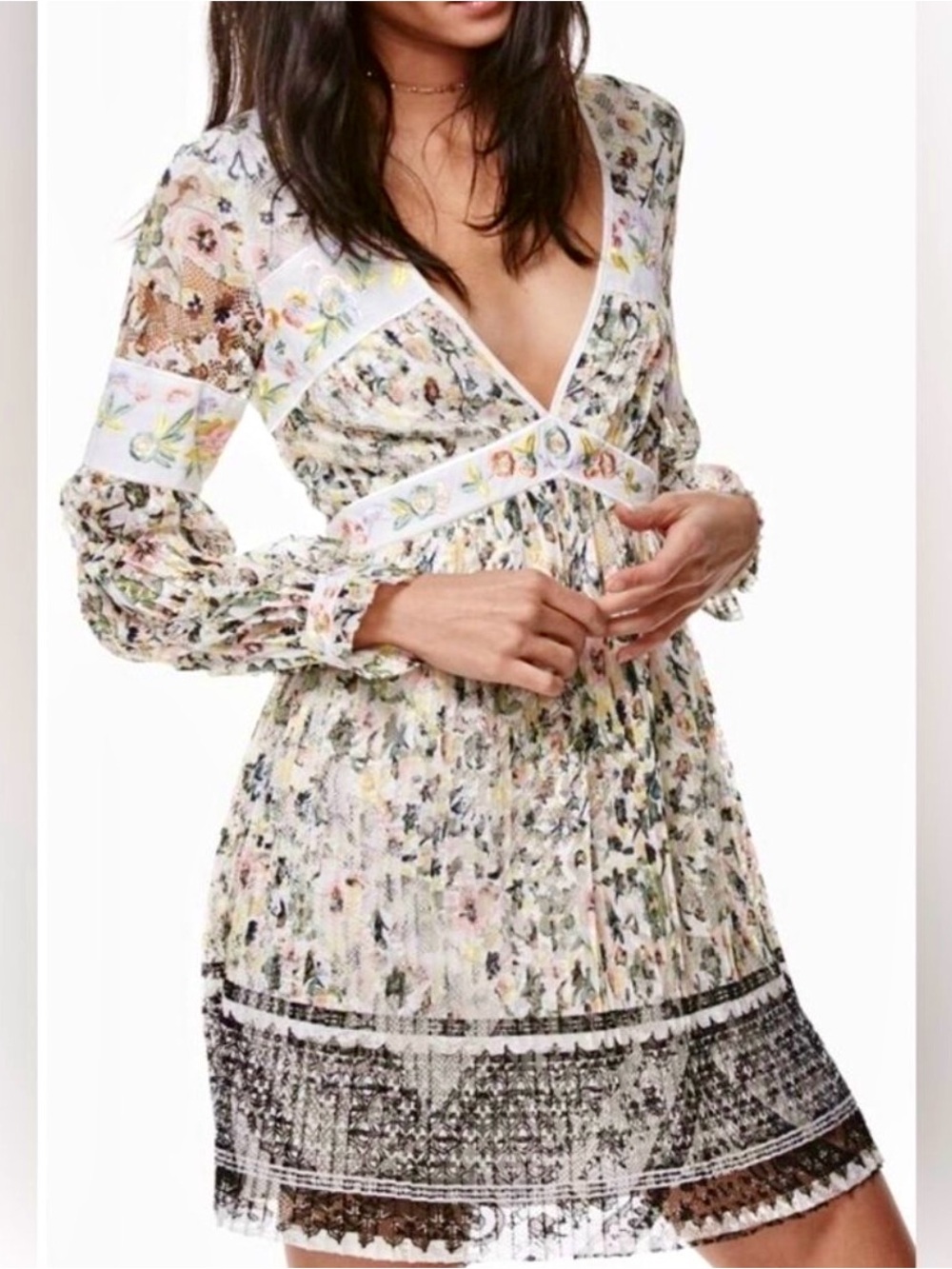 Free People Floral Long-Sleeve Mini Dress